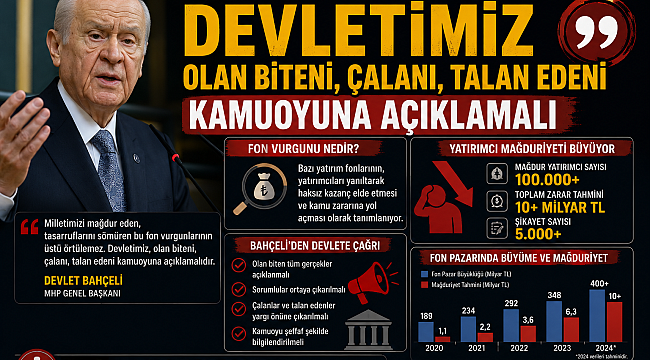 Bahçeli'den "fon vurgunu" açıklaması: Devletimiz olan biteni, çalanı, talan edeni kamuoyuna açıklamalı